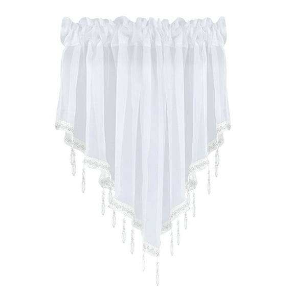 Sheer Curtain Valances for Kitchen Windows, Triangle Sheer Voile Swag Valance Curtains Boho Bead Tassels Window Valances for Bedroom Bathroom Living Room
