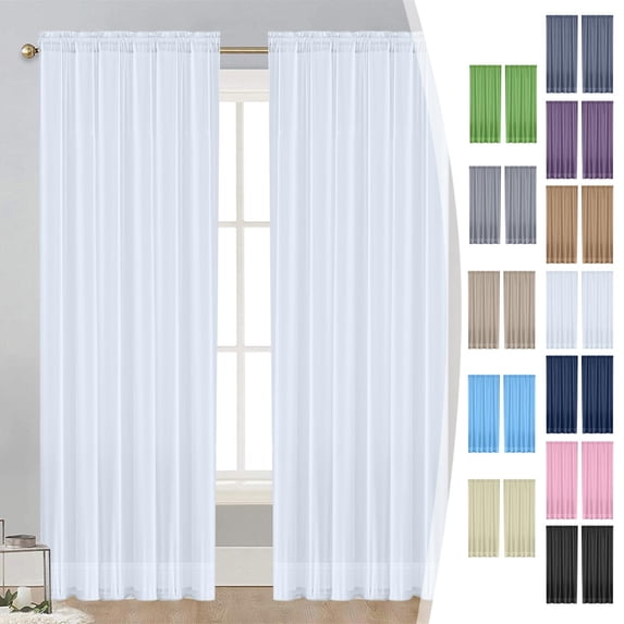 Semi-Sheer Polyester Curtains for Living Room, Rod Pocket Sheer Curtains, Light Filtering Window for Privacy & Glare Reduction
