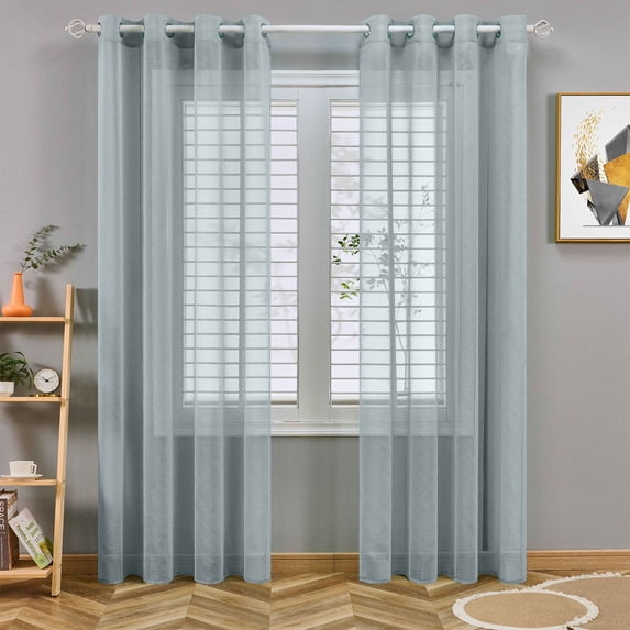 Sheer Curtains 100 inches Long 2 Panels Set for Living Room/Bedroom, Rod Pocket Voile Sheer Panel Drapes, Navy, 2PCS, Each 40" W x 100" L