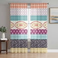 thumbnail image 1 of Sheer Curtains 108 Inches Long 2 Panels Set for Living Room, Bohemia Ethnic Semi Sheer Curtains for Windows, Boho Tribal Teal Orange Purple Stripes Leaves Voile Window Treatments Rod Pocket Curtain, 1 of 7