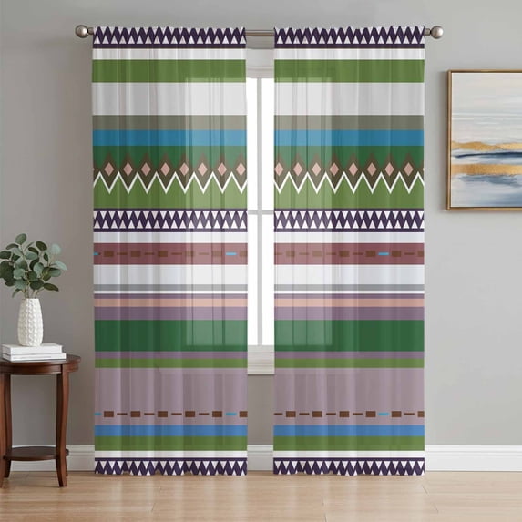 Sheer Curtains 108 Inches Long 2 Panels Set for Living Room, Bohemian Semi Sheer Curtains for Windows, Boho Modern Abstract Minimalist Paisley Green Voile Window Treatments Rod Pocket Curtain