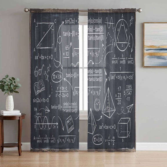 Sheer Curtains 108 Inches Long 2 Panels Set for Living Room, Mathematics Equations Semi Sheer Curtains for Windows, Blackboard Math Numerical Geometric Voile Window Treatments Rod Pocket Curtain