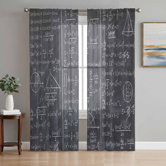 Sheer Curtains 108 Inches Long 2 Panels Set for Living Room, Mathematics Formulas Semi Sheer Curtains for Windows, Blackboard with Math Numerical Geometric Voile Window Treatments Rod Pocket Curtain