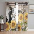 thumbnail image 1 of Sheer Curtains 108 Inches Long 2 Panels Set for Living Room, Retro Farmhouse Flower Semi Sheer Curtains for Windows, Yellow Sunflowers Cow Barn Doors Brown Voile Window Treatments Rod Pocket Curtain, 1 of 7