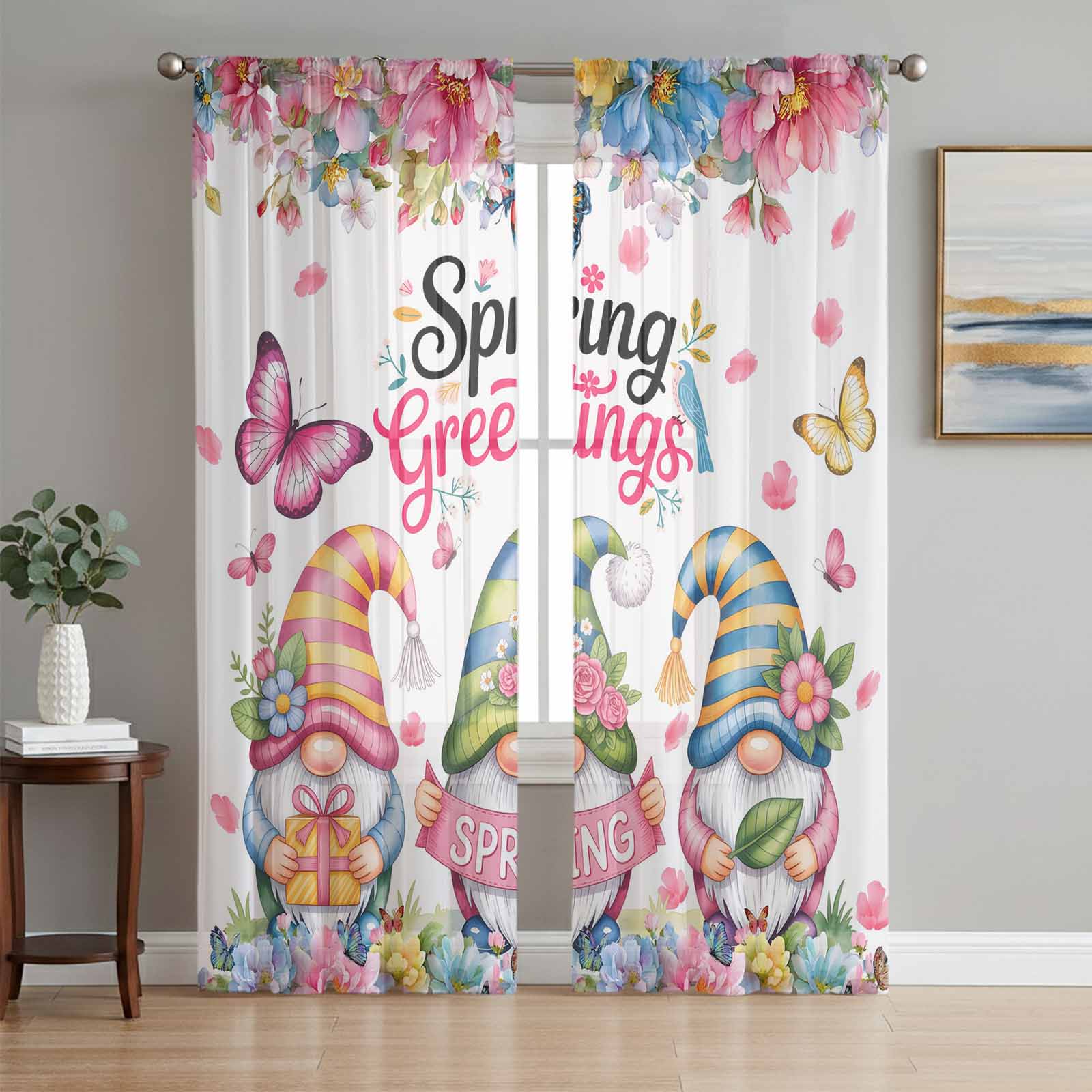 Sheer Curtains 108 Inches Long 2 Panels Set for Living Room, Spring ...