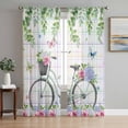 thumbnail image 1 of Sheer Curtains 108 Inches Long 2 Panels Set for Living Room, Spring Semi Sheer Curtains for Windows, Bicycles Botanical Leaves Rose Colorful Stripes Voile Window Treatments Rod Pocket Curtain, 1 of 7
