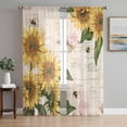 thumbnail image 1 of Sheer Curtains 108 Inches Long 2 Panels Set for Living Room, Sunflower Semi Sheer Curtains for Windows, Farmhouse Floral Bee Brown Vintage Pink Yellow Voile Window Treatments Rod Pocket Curtain, 1 of 7