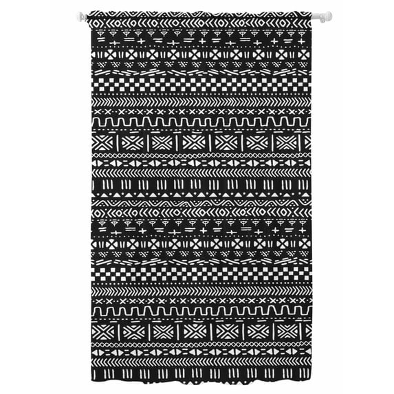 Sheer Curtains 108 Inches Long, Abstract Boho Semi Sheer Curtains Light Filtering Window Treatment, Modern African Ethnic Geometric Black Privacy Voile Drapes for Living Room Bedroom 52x108 Inch