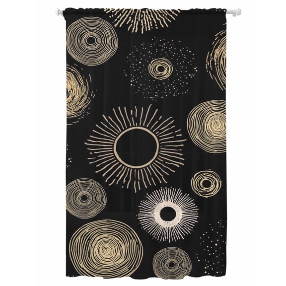 Sheer Curtains 108 Inches Long, Geometric Black Semi Sheer Curtains Light Filtering Window Treatment, Abstract Goldeb White Boho Circle Dot Privacy Voile Drapes for Living Room Bedroom 52x108 Inch