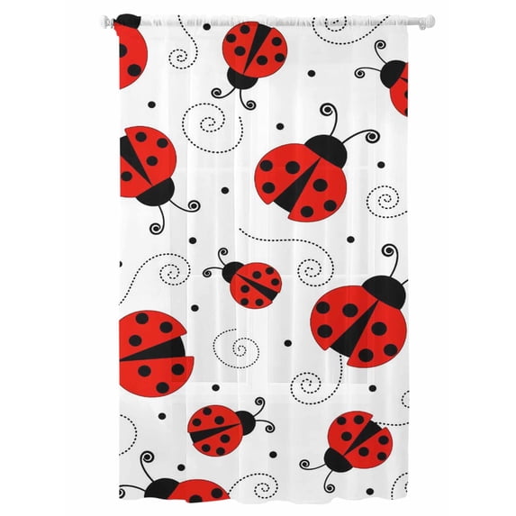 Sheer Curtains 108 Inches Long, Ladybug Semi Sheer Curtains Light Filtering Window Treatment, Cartoon Red Black Dots Animals Modern Simple Privacy Voile Drapes for Living Room Bedroom 52x108 Inch