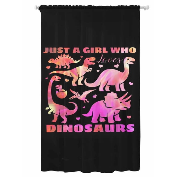 Sheer Curtains 108 Inches Long, Pink Dinosaur Semi Sheer Curtains Light Filtering Window Treatment, JUST A Boy Who Loves Dinosaur Jungle Animals Privacy Voile Drapes for Living Room 52x108 Inch