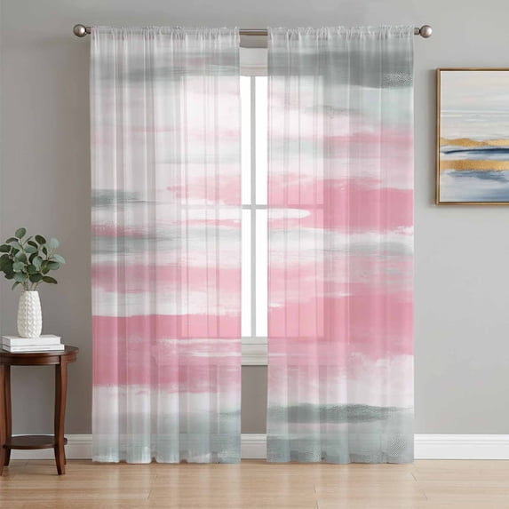 Sheer Curtains 108 Inches Long, Pink Gray White Light Filtering Window Curtains for Living Room, Contemporary Simple Abstract Mottled Rod Pocket Voile Sheer Curtain Drapes, 52"W x 108"L, 2 Panels