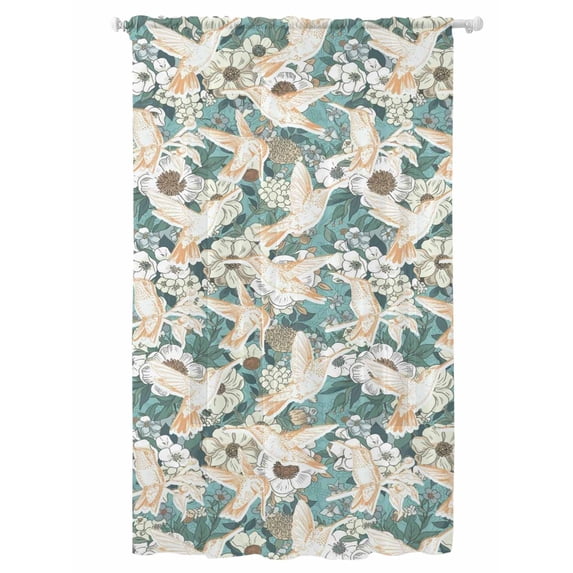 Sheer Curtains 108 Inches Long, Spring Flowers Semi Sheer Curtains Light Filtering Window Treatment, Vintage Chic Botanical Florals Birds Privacy Voile Drapes for Living Room Bedroom 52x108 Inch