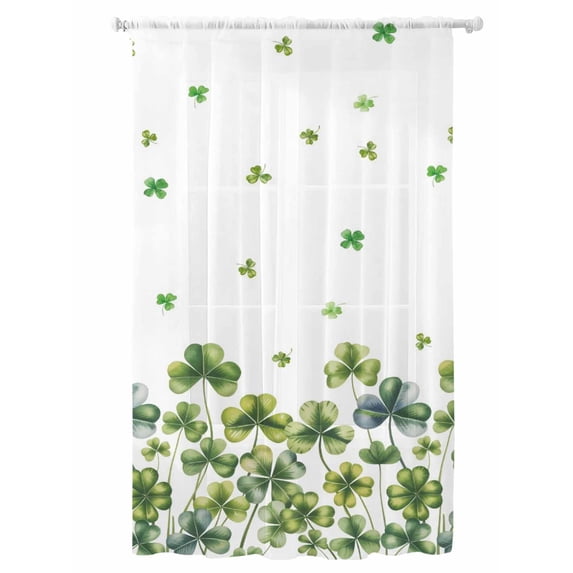 Sheer Curtains 108 Inches Long, St. Patrick's Day Semi Sheer Curtains Light Filtering Window Treatment, Lucky Shamrock Spring Botanical Privacy Voile Drapes for Living Room Bedroom 52x108 Inch