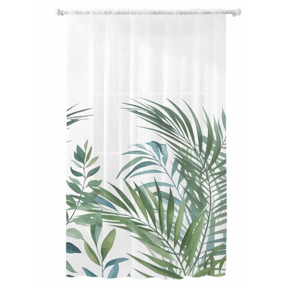 Sheer Curtains 108 Inches Long, Tropical Plants Semi Sheer Curtains Light Filtering Window Treatment, Green Summer Nature Botanical Leaves Privacy Voile Drapes for Living Room Bedroom 52x108 Inch