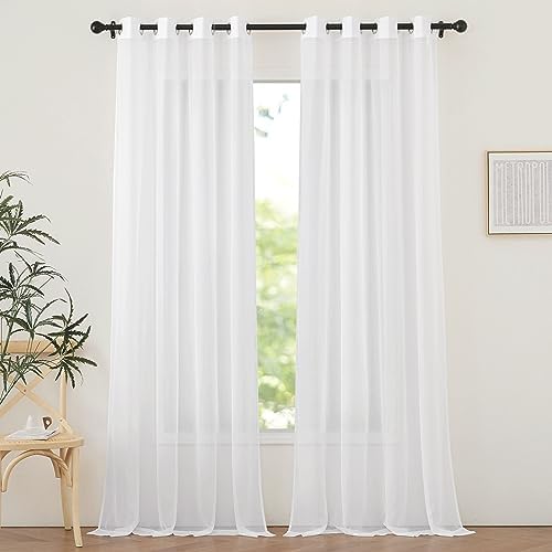 Sheer Curtains 108 inches Length for Windows, Grommet Top Elegant Ivory ...