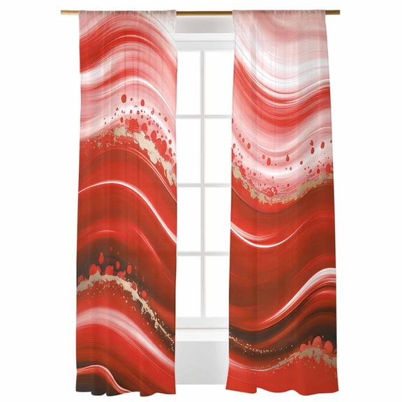 Sheer Curtains 108 inches Long, Abstract Fluid Art Retro Red Gradient Oil Painting Light Filtering Sheer Window Curtains Rod Pocket Voile Drapes for Bedroom Living Room, 52"W x 108"L 2 Panels