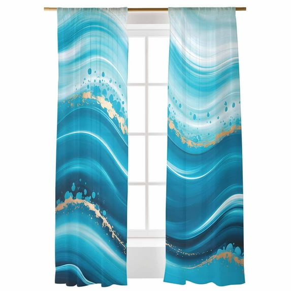 Sheer Curtains 108 inches Long, Abstract Fluid Art Vintage Blue Gradient Oil Painting Light Filtering Sheer Window Curtains Rod Pocket Voile Drapes for Bedroom Living Room, 52"W x 108"L 2 Panels