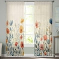thumbnail image 1 of Sheer Curtains 108 inches Long, Blue Red and Yellow Poppy Watercolor Floral Retro Linen Light Filtering Sheer Window Curtains Rod Pocket Voile Drapes for Bedroom Living Room, 52"W x 108"L 2 Panels, 1 of 7