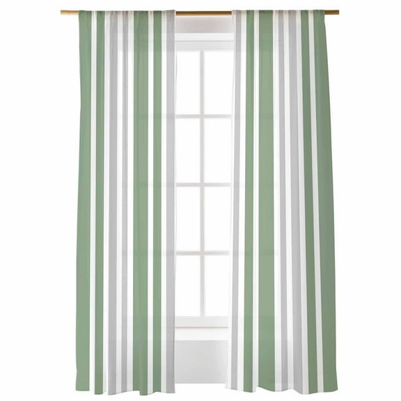 Sheer Curtains 108 inches Long, Gray Sage Green Stripe Vertical Stripes Modern Art Light Filtering Sheer Window Curtains Rod Pocket Voile Drapes for Bedroom Living Room, 52"Wx108"L 2 Panels