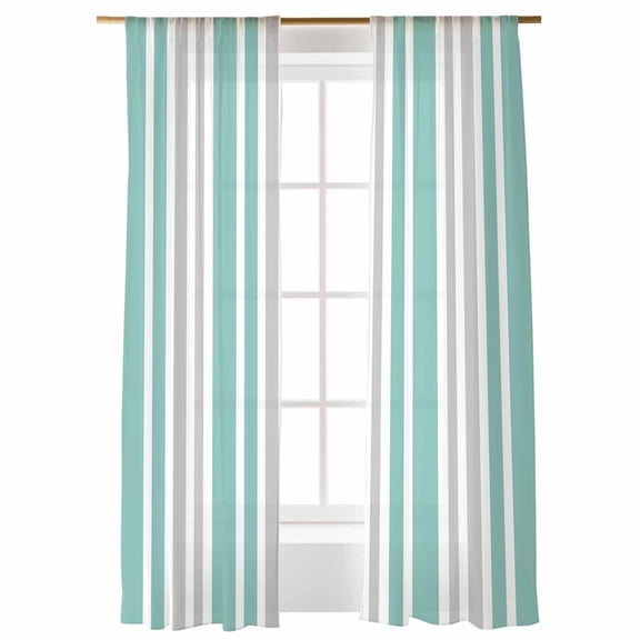 Sheer Curtains 108 inches Long, Gray Turquoise Stripe Minimalist Vertical Stripes Modern Art Light Filtering Sheer Window Curtains Rod Pocket Voile Drapes for Bedroom Living Room, 52"Wx108"L 2 Panels