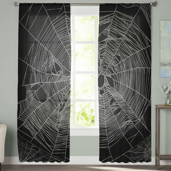 Sheer Curtains 108 inches Long, Halloween Black Web Light Filtering Sheer Window Curtains Rod Pocket Voile Drapes for Bedroom Living Room, 52"W x 108"L 2 Panels