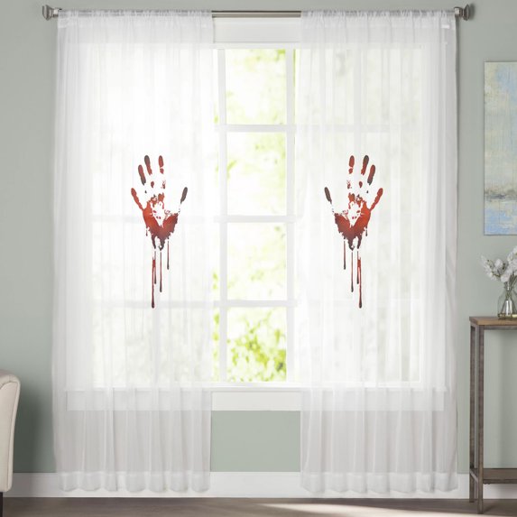 Sheer Curtains 108 inches Long, Halloween Scary Blood Fingerprints Light Filtering Sheer Window Curtains Rod Pocket Voile Drapes for Bedroom Living Room, 52"W x 108"L 2 Panels