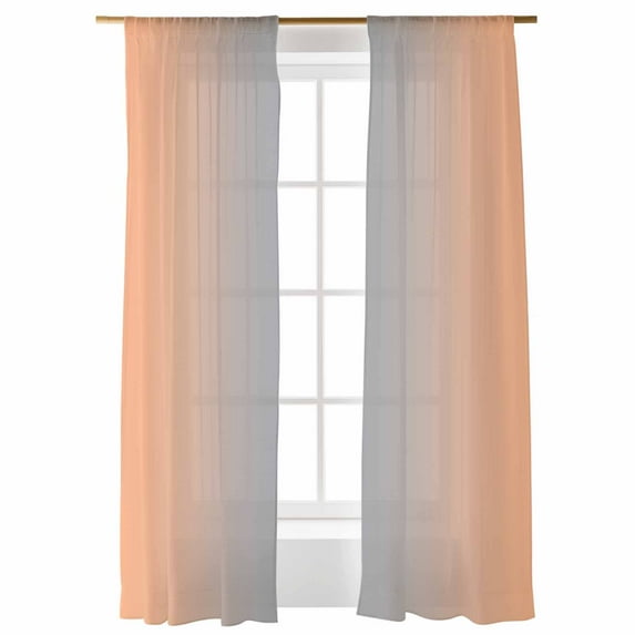 Sheer Curtains 108 inches Long, Ombre Abstract Gradient Coral Pink and Gray Light Filtering Sheer Window Curtains Rod Pocket Voile Drapes for Bedroom Living Room, 52"W x 108"L 2 Panels
