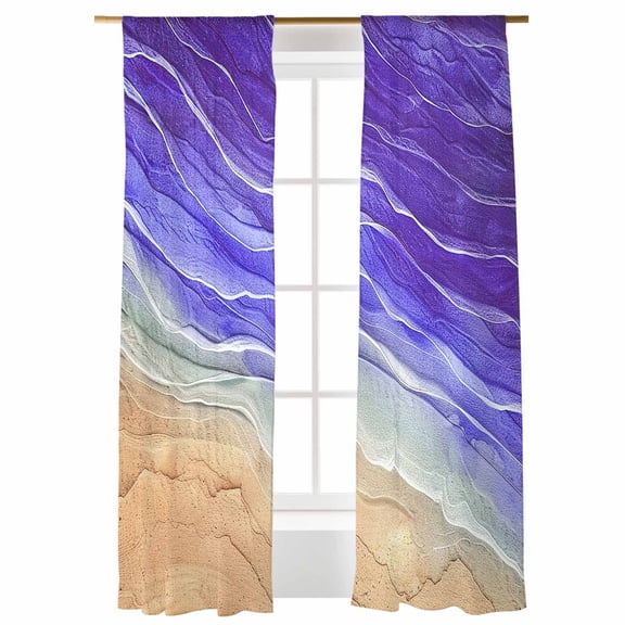 Sheer Curtains 108 inches Long, Purple Gradient Seaside Ocean Wave Ombre Light Filtering Sheer Window Curtains Rod Pocket Voile Drapes for Bedroom Living Room, 52"W x 108"L 2 Panels