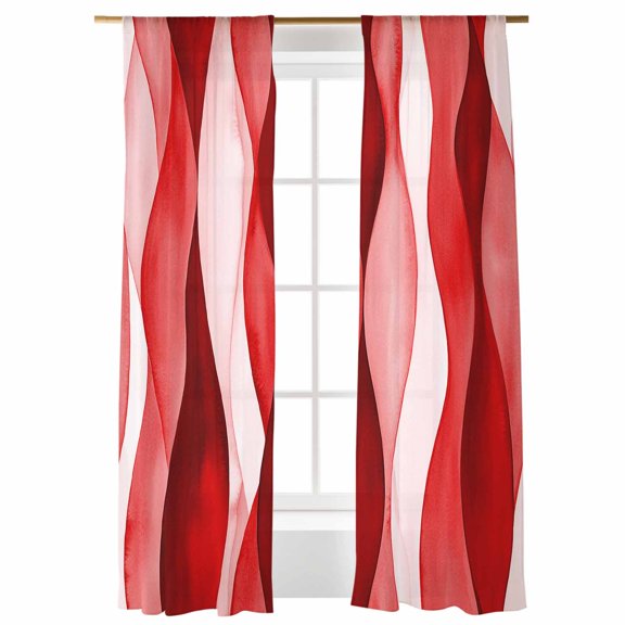 Sheer Curtains 108 inches Long, Red Gradient Wave Modern Abstract Ombre Ripple Geometric Light Filtering Sheer Window Curtains Rod Pocket Voile Drapes for Bedroom Living Room, 52"W x 108"L 2 Panels