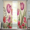thumbnail image 1 of Sheer Curtains 108 inches Long, Red and Pink Tulip Watercolor Floral Retro Linen Light Filtering Sheer Window Curtains Rod Pocket Voile Drapes for Bedroom Living Room, 52"W x 108"L 2 Panels, 1 of 7