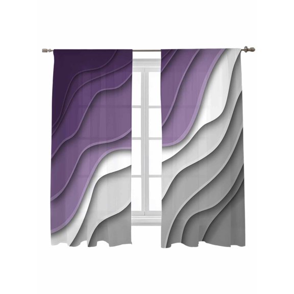 Sheer Curtains 2 Panels Set, Abstract Beach Aesthetic Grey to Purple Gradient Window Sheer Curtains for Living Room/Bedroom, Light Filtering Rod Pocket Voile Drapes, 52" W x 63" L