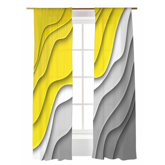 Sheer Curtains 2 Panels Set, Abstract Beach Aesthetic Grey to Yellow Gradient Window Sheer Curtains for Living Room/Bedroom, Light Filtering Rod Pocket Voile Drapes, 52" W x 96" L