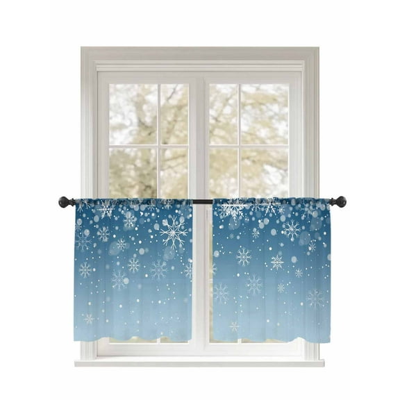 Sheer Curtains 2 Panels Set, Christmas Snowflake Blue Gradient Window Sheer Curtains for Living Room/Bedroom, Light Filtering Rod Pocket Voile Drapes, 52" W x 54" L