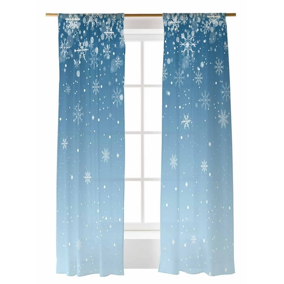 Sheer Curtains 2 Panels Set, Christmas Snowflake Blue Gradient Window Sheer Curtains for Living Room/Bedroom, Light Filtering Rod Pocket Voile Drapes, 52" W x 84" L