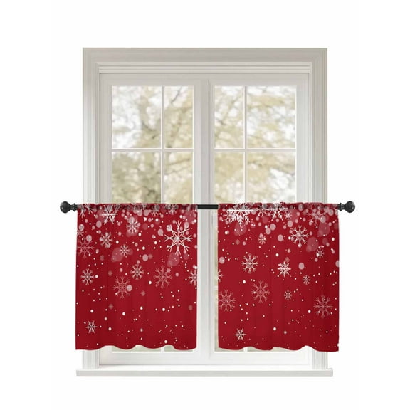 Sheer Curtains 2 Panels Set, Christmas Snowflake Red Gradient Window Sheer Curtains for Living Room/Bedroom, Light Filtering Rod Pocket Voile Drapes, 52" W x 54" L