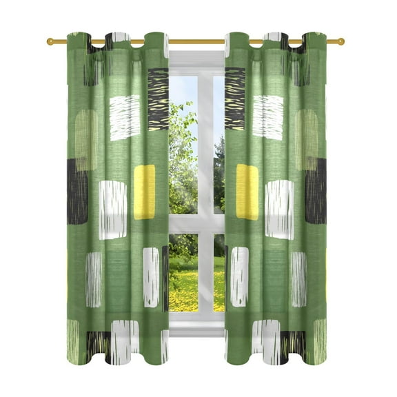 Sheer Curtains 2 Panels Set Grommet Drapes Window Treatments Light Filtering for Bedroom Living Room W42 x L63 Abstract Squares