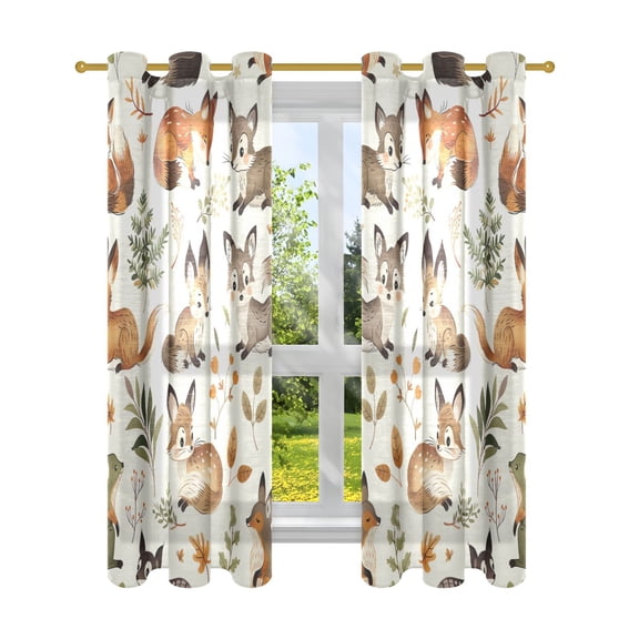 Sheer Curtains 2 Panels Set Grommet Drapes Window Treatments Light Filtering for Bedroom Living Room W42 x L63 Cute Fox and Plant