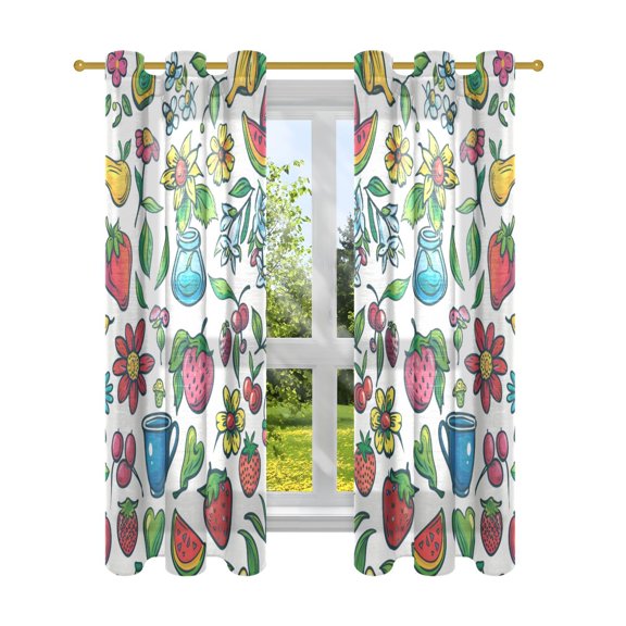 Sheer Curtains 2 Panels Set Grommet Drapes Window Treatments Light Filtering for Bedroom Living Room W42 x L63 Flower and Fruits