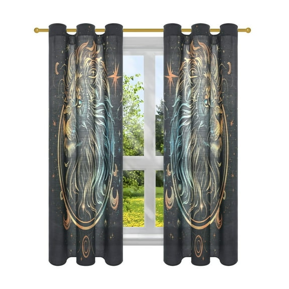 Sheer Curtains 2 Panels Set Grommet Drapes Window Treatments Light Filtering for Bedroom Living Room W42 x L63 Handsome Lion Head