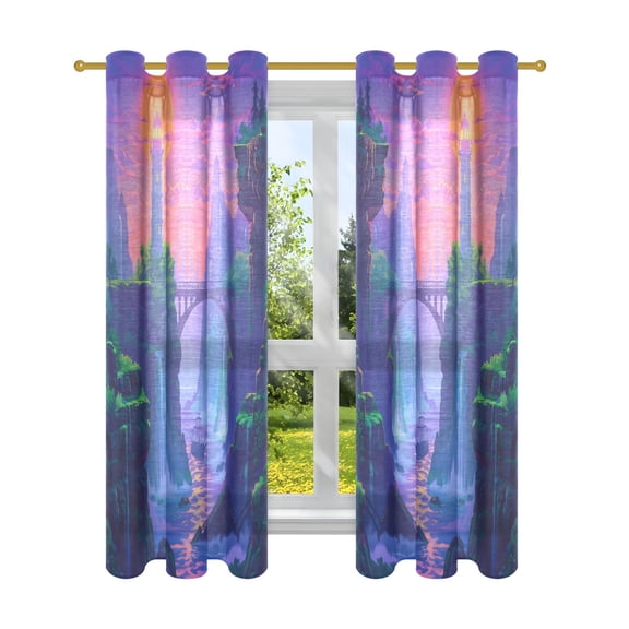 Sheer Curtains 2 Panels Set Grommet Drapes Window Treatments Light Filtering for Bedroom Living Room W42 x L63 Lighthouse and Bridge on Sunset