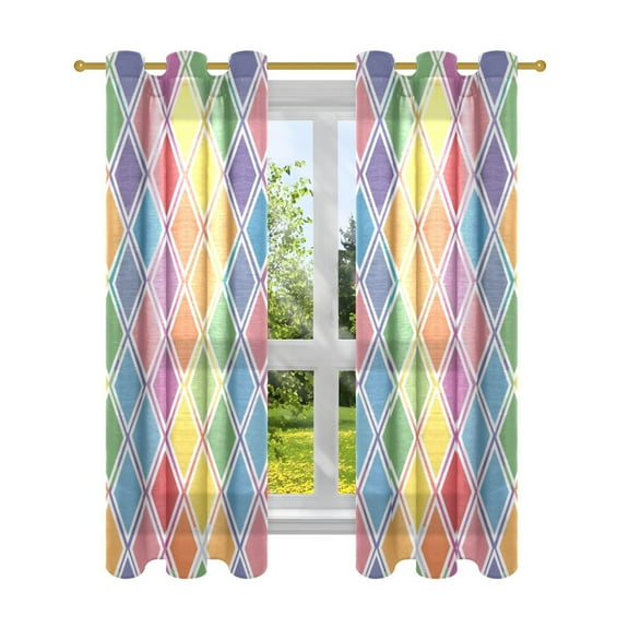 Sheer Curtains 2 Panels Set Grommet Drapes Window Treatments Light Filtering for Bedroom Living Room W42 x L63 Rainbow Block