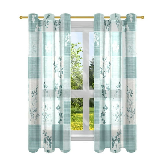 Sheer Curtains 2 Panels Set Grommet Drapes Window Treatments Light Filtering for Bedroom Living Room W42 x L63 Vintage Floral and Gingham