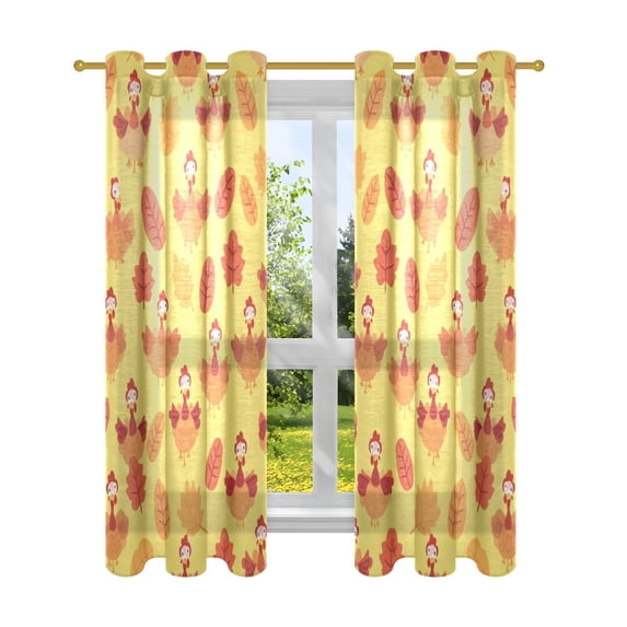 Sheer Curtains 2 Panels Set Grommet Drapes Window Treatments Light Filtering for Bedroom Living Room W52 x L63 Cartoon Turkeys and Leaf