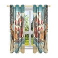 thumbnail image 1 of Sheer Curtains 2 Panels Set Grommet Drapes Window Treatments Light Filtering for Bedroom Living Room W52 x L63 Vintage Reindeer Pull Sleigh, 1 of 7