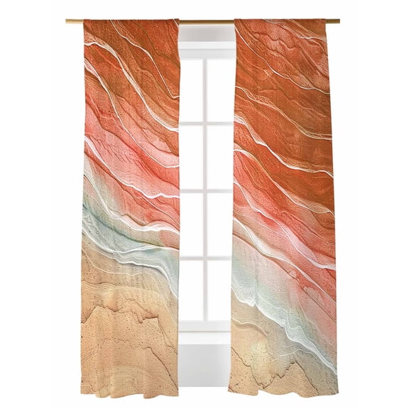 Sheer Curtains 2 Panels Set, Orange Gradient Seaside Ocean Wave Ombre Window Sheer Curtains for Living Room/Bedroom, Light Filtering Rod Pocket Voile Drapes, 52" W x 108" L