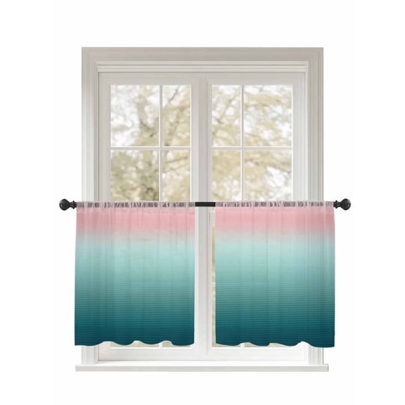 Sheer Curtains 2 Panels Set, Pink Turquoise Stripe Gradient Window Sheer Curtains for Living Room/Bedroom, Light Filtering Rod Pocket Voile Drapes, 52" W x 45" L