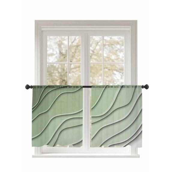 Sheer Curtains 2 Panels Set, Sage Green Ombre Stripes Geometric Color Gradient Window Sheer Curtains for Living Room/Bedroom, Light Filtering Rod Pocket Voile Drapes, 52" W x 54" L