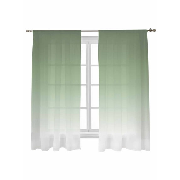 Sheer Curtains 2 Panels Set, Sage Green and White Ombre Color Gradient Window Sheer Curtains for Living Room/Bedroom, Light Filtering Rod Pocket Voile Drapes, 52" W x 72" L