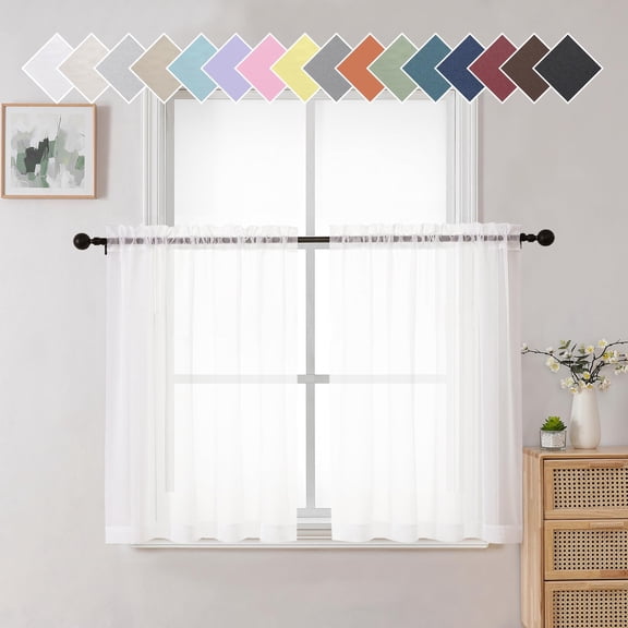 Sheer Curtains 36 inches Long 2 Panels, Kitchen Curtains Sheers Solid Half Window Drapes for Bedroom, 40" Wx36 L